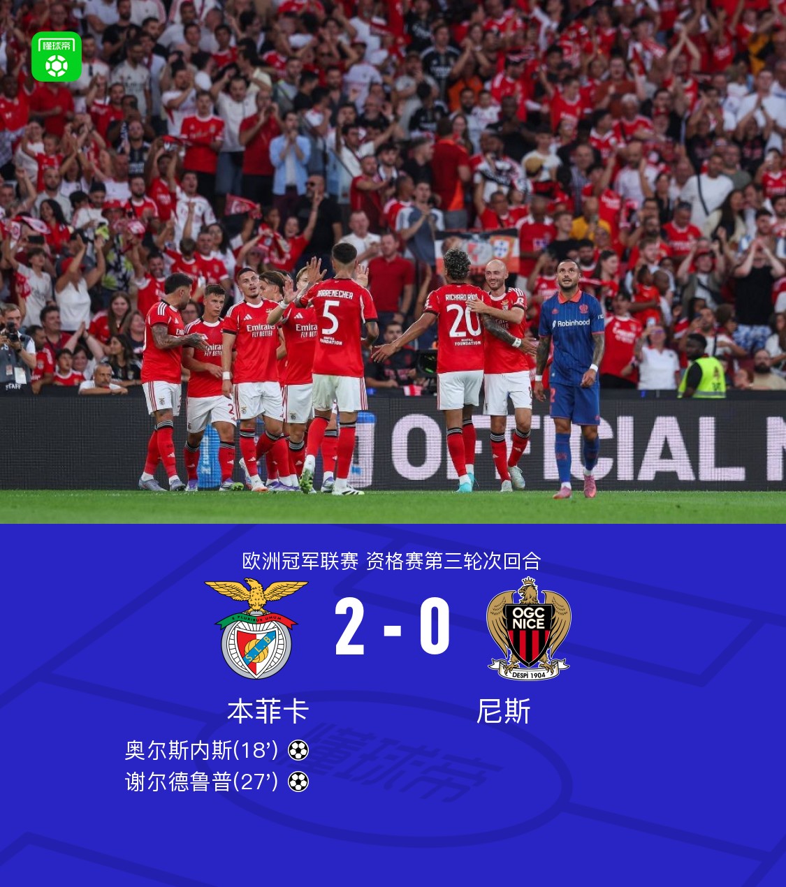 包含本菲卡客场战胜对手，晋级形势一片大好的词条